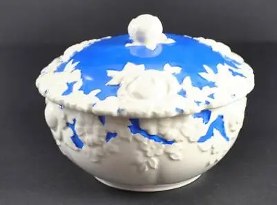 Vintage Moriyama Mori-machi Covered Bowl Blue White Hand Painted Japan 51/4  G1 • $71.59