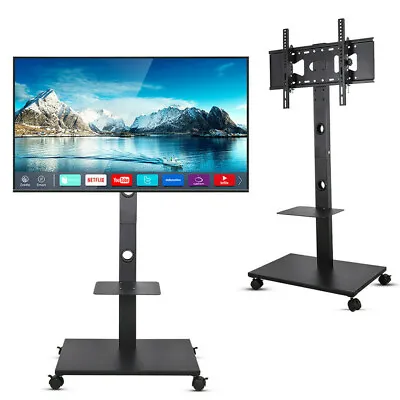 £56.97 • Buy 32 -70  Wheeled TV Mobile Floor Stand Moving Cart Mount Height Adjustable 30KG