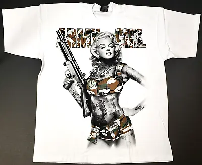 Marilyn Monroe T-shirt Tattoo Art Gun Camo Army Girl Tee Men's 2XL White New • $17.95
