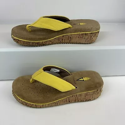 Volatile Cork Wedge Flip Flop Sandals Sz 7  Yellow Canvas • $22