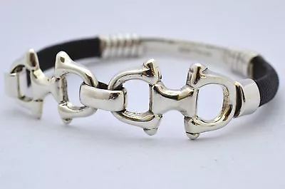  Taxco Mexican Solid 925 Sterling Silver & Leather Horse Bit Bracelet. 18cm 7  • £150