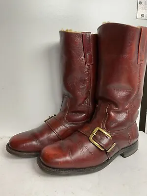 Vintage Acme Faux Fur Lined Engineer Boots 8 D Buckle Winter Insulated 60s 70s • $199.99