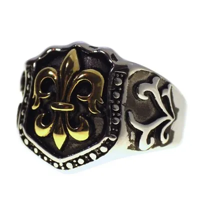 Fleur De Lis Signet Ring Stainless Steel SCA LARP Cosplay Costume Band Size 8-16 • $22.99