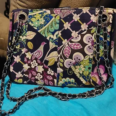 Vera Bradley Small Shoulder Bag Purse Floral Cotton Faux Leather & Chain Straps • $12