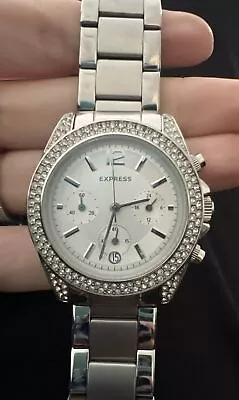 Express Womens Watch FMDEX1405 Stainless Steel With Pave Rhinestones • $35