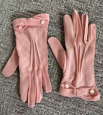 Kayser Dress Gloves Pink W/Bows And Buttons  Dainty Size 6 • $8