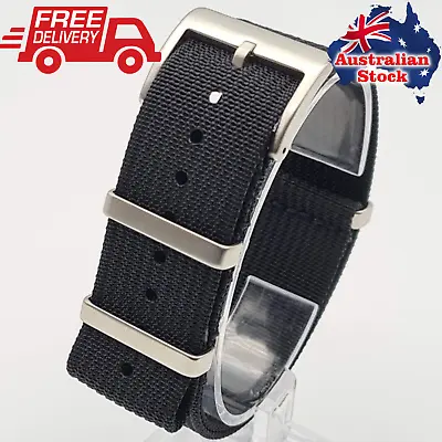 Nylon Military Watch Strap Band Ribbed Black 20 22 Mm Tracking AU Stock • $17.95