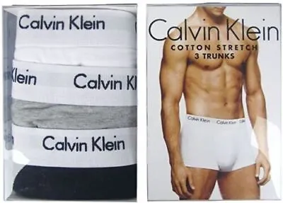 Calvin Klein Mens Classic Trunks Shorts 3 Pack Black+grey+blue Fit Ck M - Xl Uk • £13.98