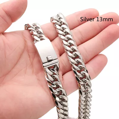 13/16mm Gold Tone/Black Stainless Steel Curb Cuban Link Chain Necklace For Men • $12.82