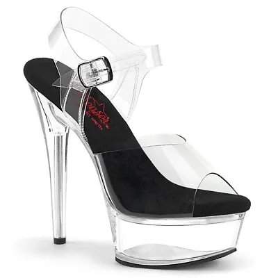 6  Clear Black Pleaser Stripper Heels Basic Pole Dance Class Shoes Wide Width • $52.95