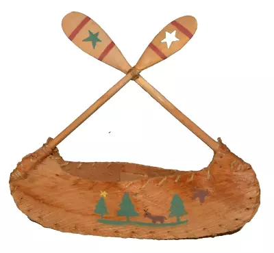 Vintage 9  Wood Native American Canoe With Paddles Decoration • $20