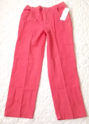 New Pants 100% Linen Pink Straight Leg 5 Pocket Erin London Zip Fly 14 Women NWT • $13.99