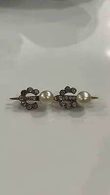 Chanel Signature Vintage Gold Tone Faux Pearl Clear Rhinestone C O C O Pin M56 • $400