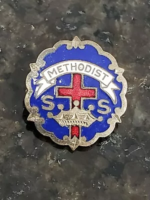 Vintage Blue And Red Enamel METHODIST S.S. SUNDAY SCHOOL Lapel Pin Badge • $3.98