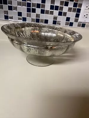 Silver Mercury Glass Pedestal Bowl Centerpiece Vase Candle • $22