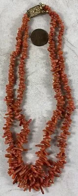 Vintage 1930's 2 Strand Orange Coral Bead Necklace 14” CM • $25