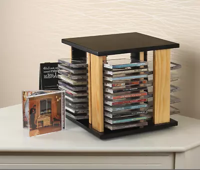 360° Rotating CD Storage Rack Display Shelf Media Holder Cabinet Solid Wood Rack • $46