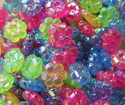 £0.99 • Buy 50 Flower Daisy 10mm Faceted AB Iridescent Plastic Beads Cute Fun Choose Colour 