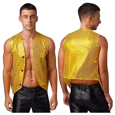 Mens Waistcoat Dance Vest Tops Jacket Stage V Neck Sparkling Clubwear Party • $12.06