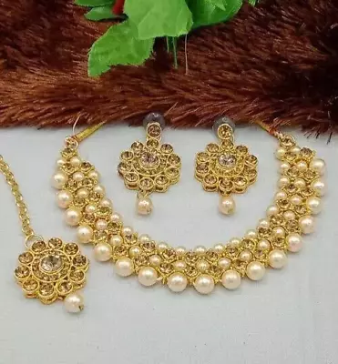 Indian Bollywood Gold Plated Kundan Choker Bridal Necklace Earrings Jewelry Set • $27.71