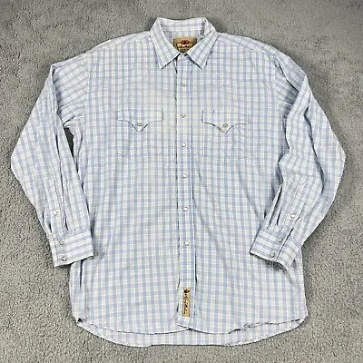 Larry Mahan Shirt Mens Extra Large Cowboy Collection Pearl Snap Blue White Plaid • $23.50