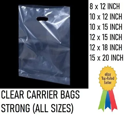 Clear Carrier Bags Plastic Handle Polythene Shopping Retail Trade Gift All Sizes • £120.19