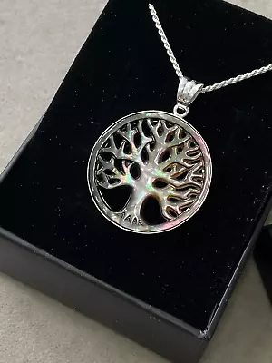 Silver Tree Of Life Necklace Round  Family Tree Mother Of Pearl Pendant • $59