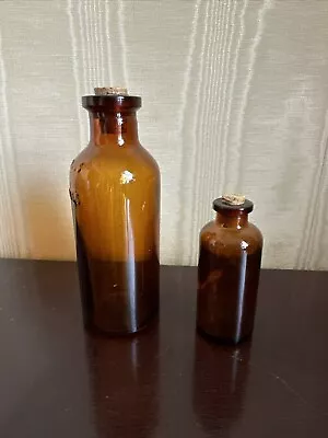 Lot Of 2 Amber Medicine Bottles With Corks • $25