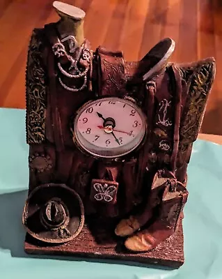 VTG Quartz Western/Boots/Cowboy Hat/Saddle Themed MANTEL Clock 5  X 6 1/2  • $37