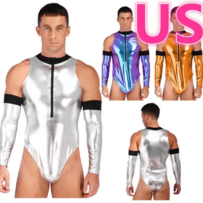 US Men's Astronaut Jumpsuit Suit Outfit Halloween Cosplay Space Zipper Bodysuit • $11.88