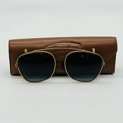 Vintage American Optical Gold Oval Metal Clip-On Sunglasses Frames With Case • $111.11