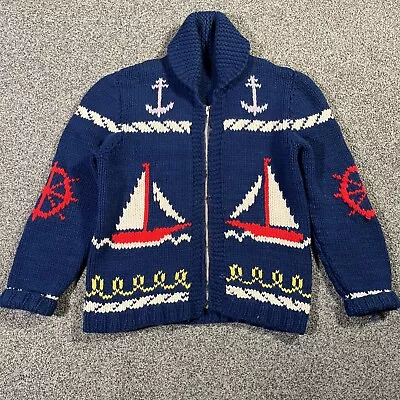 Nautical Sailing Cardigan Jacket Mens Size Medium Handmade Full Zip Boat Coat • £19.95