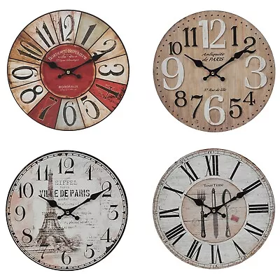 30cm Round Wooden Wall Clock Indoor Kitchen Modern Style Living Room Chic Home • £9.99