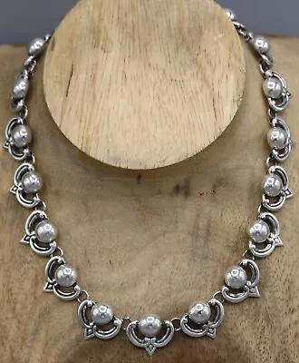 1940s MARICELA Mexico Sterling Art Deco Link Repousse Necklace 58 Gram 16  TAXCO • $12.50