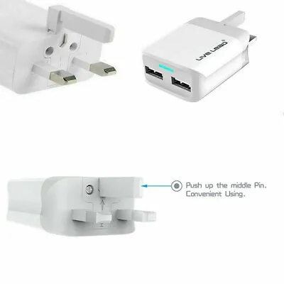 UK Mains 3 Pin Plug Adapter Wall Charger With 2 USB Ports For Phones Tablets CE • £4.09