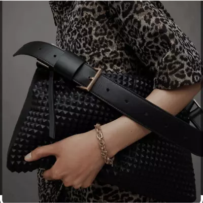 Allsaints Leather Shoulder Bag Edbury Studded Black Hobo Slouchy Punk Rock • $132