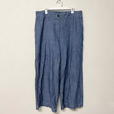 J Crew Wide Leg Pants Womens Blue Cotton High Rise Chambray Size 16 • $24.99