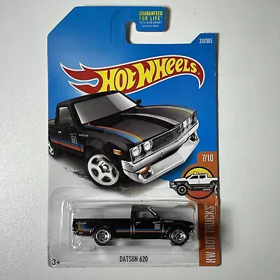 READ 1/64 Hot Wheels Datsun 620 Pickup Black Truck Diecast Hong Kong Card • $9.95