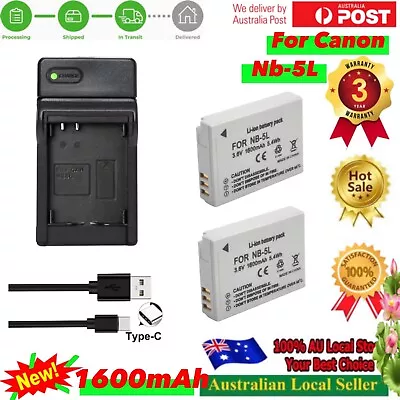 2x NB-5L/NB5L Battery + USB-C Led Charger For Canon PowerShot S100/ S100V / S110 • $36.55