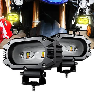 2x 4 Inch LED Flood Beam White/Amber Flasing Strobe Fog Lights For Motorcycle • $52.99