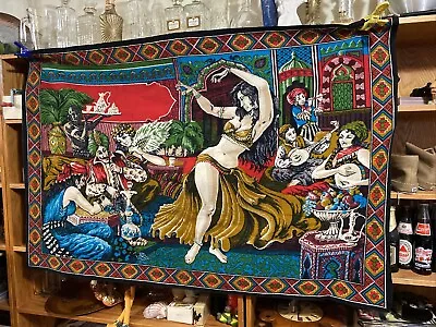 VINTAGE Middle Eastern Tapestry - 58” X 39” - Belly Dancers & Musicians 1960s • $150.99