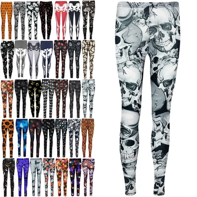 £10.49 • Buy Ladies Womens Full Ankle Length Halloween Pumpkin Skull Ladies Spooky Leggings