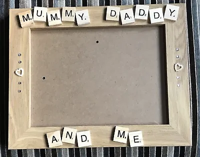 Handmade Wooden Scrabble Photo Frame Mummy Daddy And Me Baby Gift Keepsake • £10