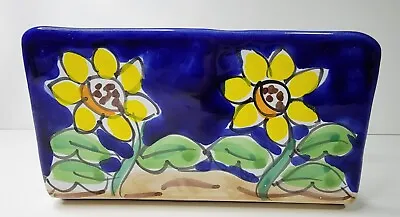 Vintage La Musa Hand Painted Italian Pottery Sunflower Napkin Holder • $36