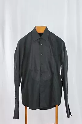 Men's HUGO BOSS Dureau Black Cotton Combo Button Down Tuxedo Shirt Size 39/15.5 • $35