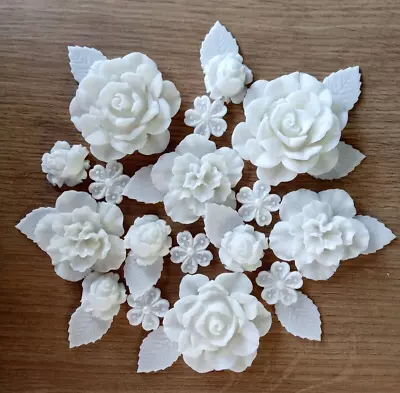 5 - WHITE WEDDING BOUQUET Edible Sugar Paste Flowers Cake Decorations Toppers • £9.95