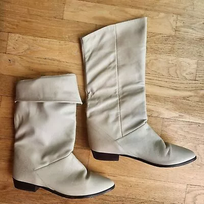 Vintage 80's Mister Shoes Soft Leather Cream Argentina Boot  Traz  Size 8.5 • $40