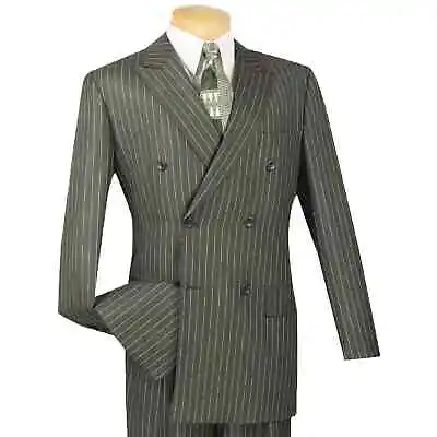 VINCI Men's Gangster Pinstripe Double Breasted 6 Button Classic Fit Suit NEW • $100
