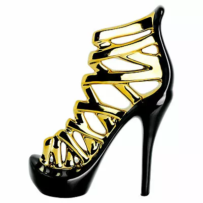 £29.99 • Buy Ornament Ceramic Black & Gold Stiletto Shoe  CP50GO  Small