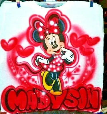 Custom Airbrushed Minnie Mouse Shirt With Name (Sizes 6 Months - Adult 5XL) • $40.99